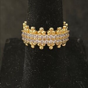 Adjustable gold plated ring with rhinestones
